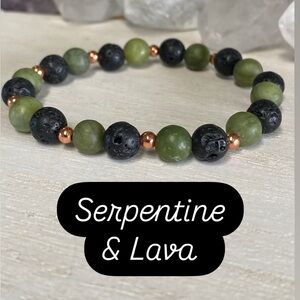 2/$30  8mm Jade & Lava Gemstone Bracelet with Copper Toned Accents - Unisex
